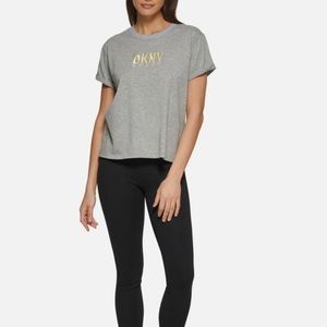 DKNY Sport Womens Cotton Embroidered Logo Tee Gray Size L